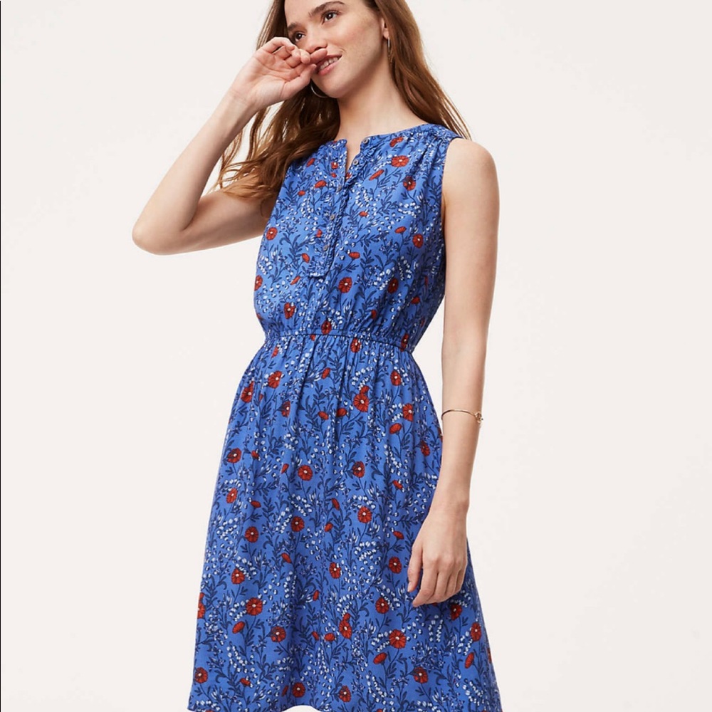 LOFT Field Floral Ruffle Henley Dress